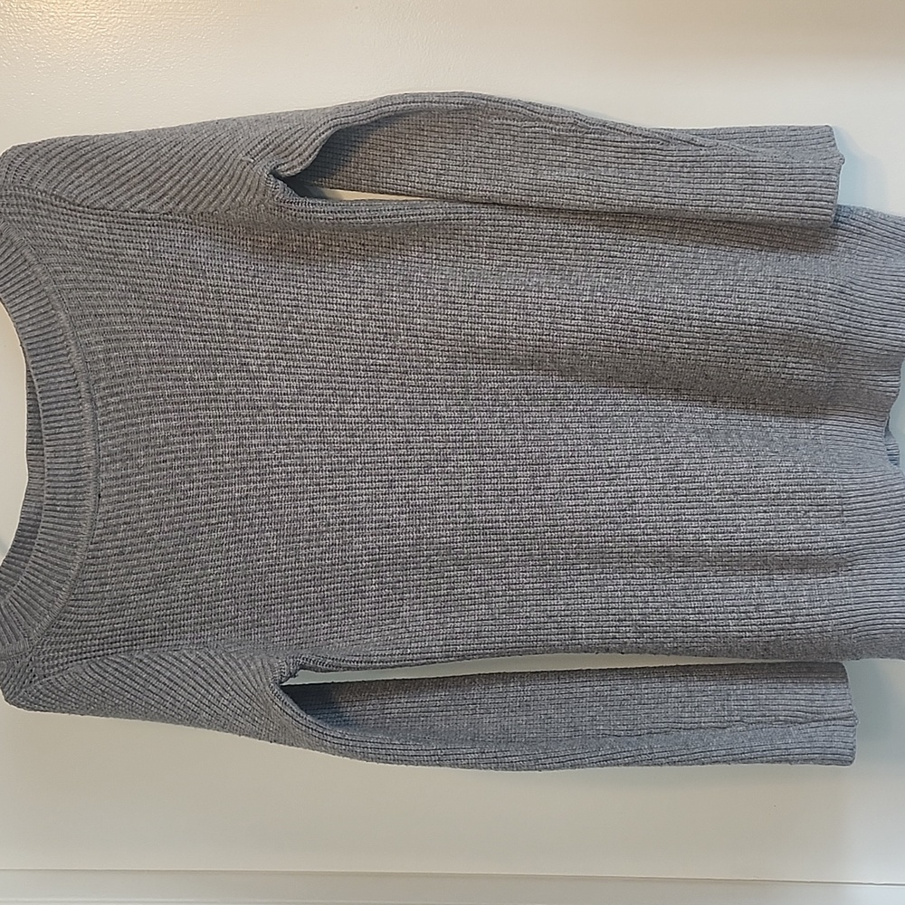 Cyrus Gray Crew Neck Long Sweater with Textured Knit - Picture 2 of 5